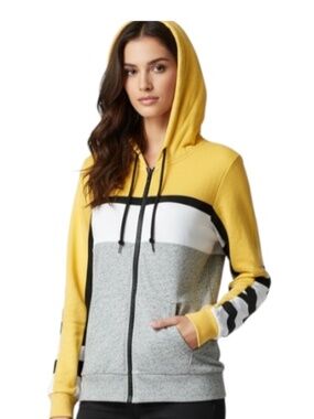 💛Victoria Secret PINK Colorblock Zip-Up Hoodie - Yellow, White, Gray Size Mediu